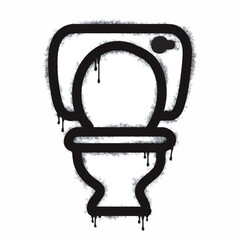 Spray Graffiti toilet icon isolated on white background. graffiti toilet icon with overspray in black on white. Vector illustration. © fajri