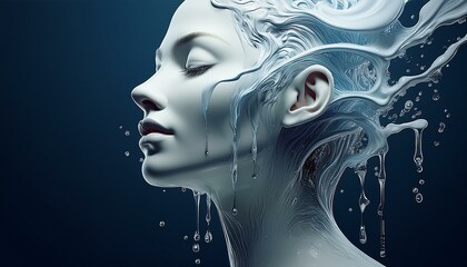Aqua liquid female creature, water woman with superpowers