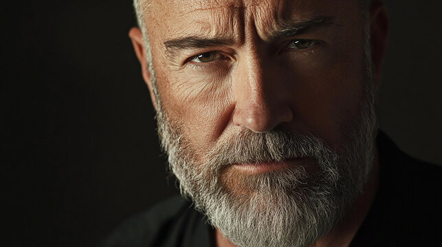 Handsome older man with rugged beard and intense look