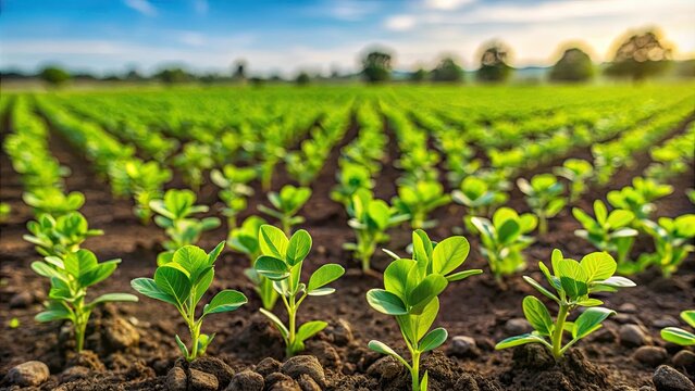 Green lentil field in continental climate, with lentil plants starting to develop in spring , lentil, plantation