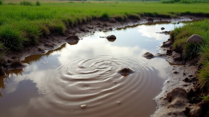 Mud puddle visuals with layered mud patterns and water reflections, capturing the rustic feel of the outdoors