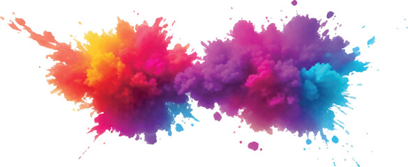 Bright colorful watercolor splash splatter stain brush strokes on white background. Modern vibrant aquarelle spot. Aquarelle explosion on white. Element. Vector watercolor illustration isolated design