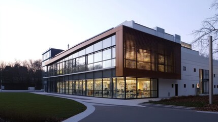 A high-tech laboratory building with modern facilities, 