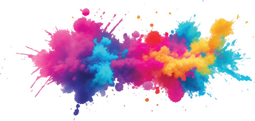 Bright colorful watercolor splash splatter stain brush strokes on white background. Modern vibrant aquarelle spot. Aquarelle explosion on white. Element. Vector watercolor illustration isolated design