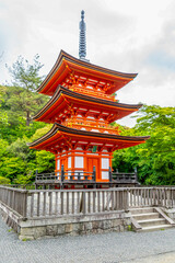 The place of worship for Emperor Shomu and Empress Komyo, the three-storied Koyasu Pagoda, at the Kiyomizu-dera Temple district in Kyoto, Japan