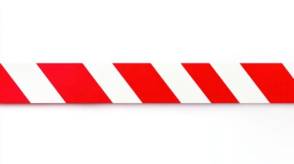 Bold red and white warning ribbon with alternating stripes, isolated on a plain white background