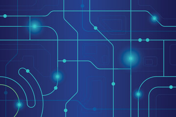 Circuit line technology digital on a blue background. Internet network connection, transfer data communication, cyber nano information. Electronic lines backdrop.