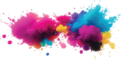 Bright colorful watercolor splash splatter stain brush strokes on white background. Modern vibrant aquarelle spot. Aquarelle explosion on white. Element. Vector watercolor illustration isolated design