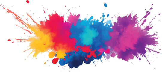 Bright colorful watercolor splash splatter stain brush strokes on white background. Modern vibrant aquarelle spot. Aquarelle explosion on white. Element. Vector watercolor illustration isolated design