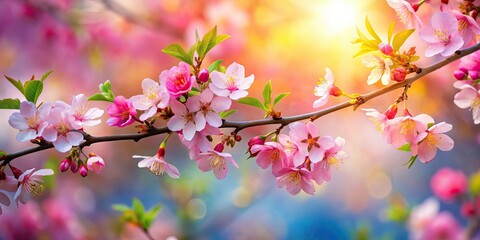 Fototapeta premium Vibrant blooming flowers on a tree branch , Spring, nature, bloom, colorful, petals, flora, blossom, garden, fresh, botanical