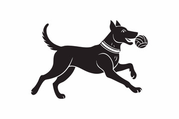Playful Dog Silhouette Vector with Ball