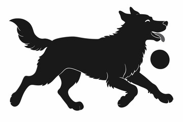 Playful Dog Silhouette Vector with Ball