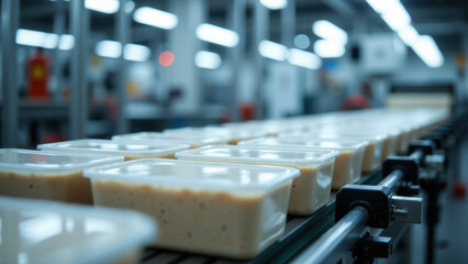 Fototapeta premium Industrial setting with multiple cups filled with a creamy substance.