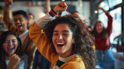 Fototapeta premium Graduates Celebrating Success Together: A Teamwork Moment Captured in a Joyful Commencement Atmosphere, Perfect for Educational and Inspirational Projects