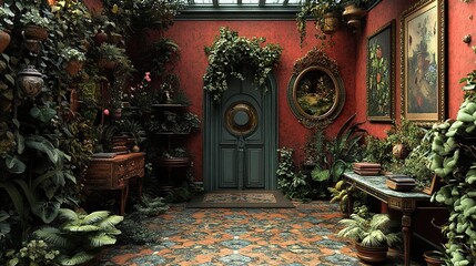 A Luxurious Indoor Garden with Ornate Details