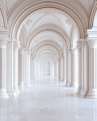 Fototapeta premium Beautiful white marble archway in a serene garden, inviting tranquility and elegance into the landscape.