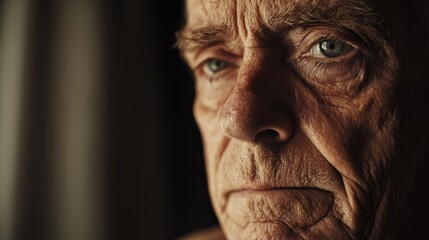 Reflective Portrait of an Elderly Man with Chestnut Skin Portraying Deep Sadness in the Final Chapter of Life