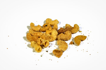 Makaroni Pedas or spicy macaroni cracker is Popular Snack in Indonesia, isolated