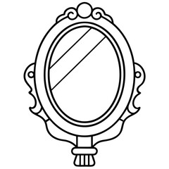 Obraz premium Hand mirror with long shadow in flat style vector illustration. Simple makeup hand mirror for women clipart cartoon style, hand drawn doodle style. Mirror with handle cute vector illustration flat des