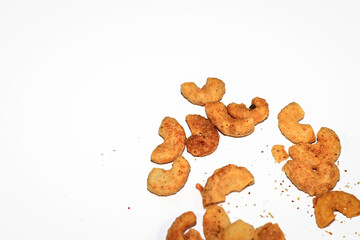 Makaroni Pedas or spicy macaroni cracker is Popular Snack in Indonesia, isolated