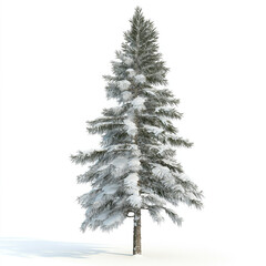 Fototapeta premium Isolated snow-covered Christmas tree on white background.Separate tree for holiday cards, invitations and social media posts.