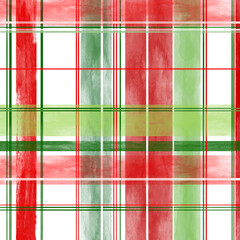 Tartan vector red, green and white textured in watercolor look. Plaid tartan endless pattern.