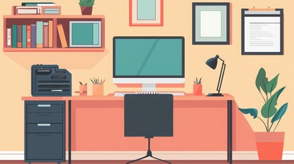 Minimalist flat office setup embracing simple elegance with functional design and subtle decor elements