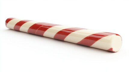 Glossy candy cane stick with traditional red and white stripes, isolated on a crisp white background