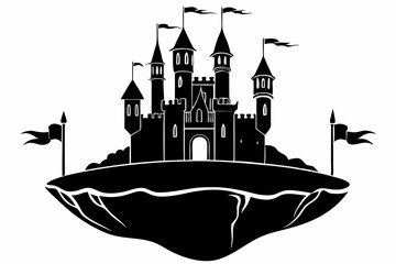 Ancient Castle Silhouette Vector on Cliff