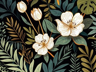 Fototapeta premium Floral Frame pattern with Gold Accents