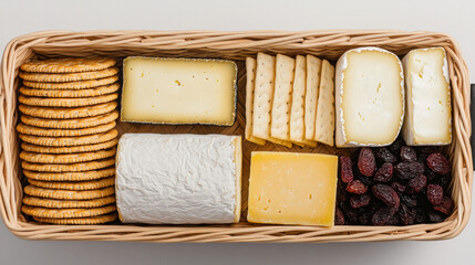 beautifully arranged cheese platter featuring various cheeses, crackers, and dried fruits, perfect for gatherings and celebrations