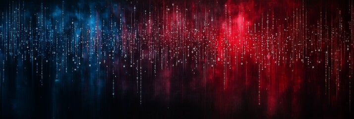 Abstract red and blue digital binary code 1 and 0 digital info tech science data background showing data processing and digital information. Generative AI