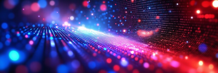Obraz premium Abstract red and blue digital binary code 1 and 0 digital info tech science data background showing data processing and digital information. Generative AI