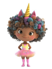 Fototapeta premium Enchanting Unicorn-Themed Character with Colorful Hair in Playful Outfit