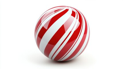 Red and white Christmas ball with festive candy cane stripes, isolated on white