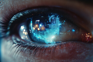 Futuristic Eye with Digital Interface Reflections