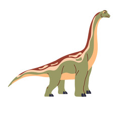 Brachiosaurus. Huge dinosaur with long neck. Herbivorous dino, ancient reptile with patterned skin. Giant animal of Jurassic era. Paleontology. Flat isolated vector illustration on white background