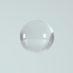 Realistic 3D glass ball isolated on grey background, transparent glass sphere or bubble.