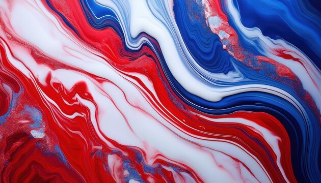 Mesmerizing Marble Swirl of Patriotic Red, White, and Blue Tones. Flowing Abstract Artwork Emulating American Flag Colors. National Holiday Designs and Celebrations. Fourth of July, Veterans Day
