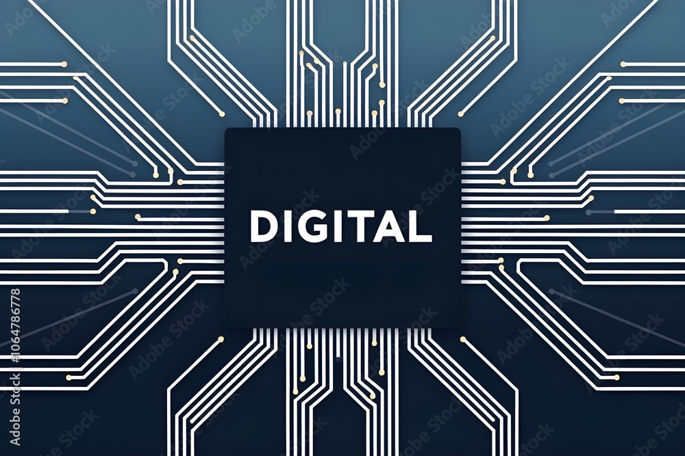 Fototapete digital technology on blue background. abstract style illustration depicting printed circuit board c
