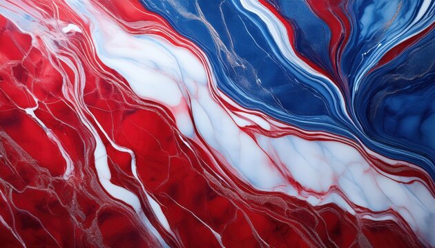 Mesmerizing Marble Swirl of Patriotic Red, White, and Blue Tones. Flowing Abstract Artwork Emulating American Flag Colors. National Holiday Designs and Celebrations. Fourth of July, Veterans Day