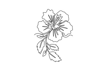 Continuous one line drawing of beauty fresh hibiscus for park garden logo identity. Printable poster rose mallow flower concept for home wall decor. Single line draw design vector graphic illustration