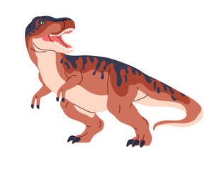 Tyrannosaurus roar. Angry T Rex. Paleontology. Carnivorous dinosaur, dangerous dino. Ancient reptile, prehistoric animal. Fauna of Jurassic era. Flat isolated vector illustration on white background © Paper Trident