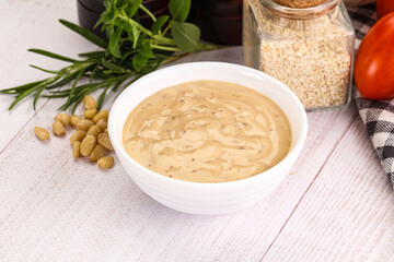 Delicious walnut creamy sauce in the bowl