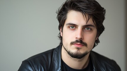 Fototapeta premium Captivating portrait of a young man showcasing distinct style and charisma in modern photography