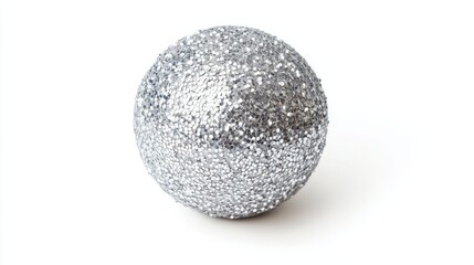Textured silver Christmas ball with glitter and sparkle, isolated on a white background for elegance