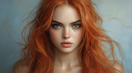Fototapeta premium Captivating portrait of a young woman with striking red hair and mesmerizing blue eyes