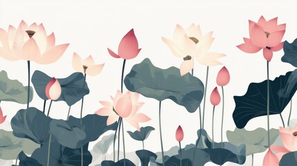 Obraz premium Elegant Lotus Flowers in Soft Pastel Colors