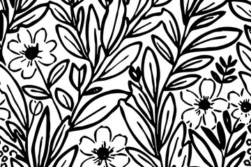 Black and white botanical pattern. For use in graphics, materials. Abstract plant shapes.