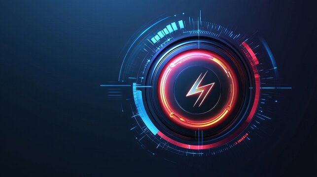 Electric Vehicle Battery Charging Status Interface with Lightning Symbol and Technology Circle Design for UI, EV Car, and Energy Monitoring 